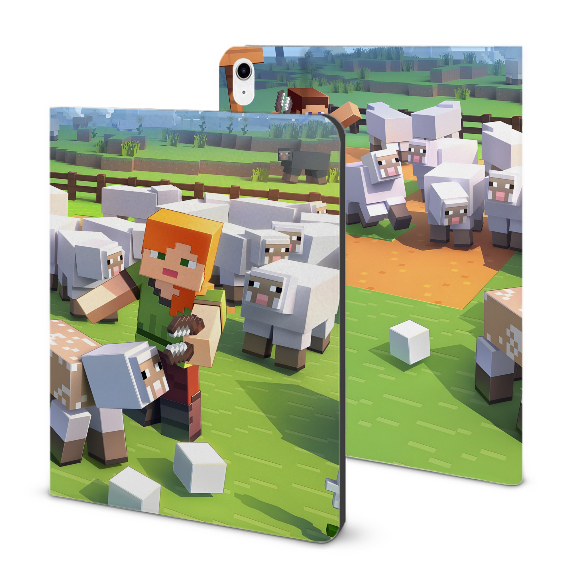 （画像用） マインクラフト ブロックの世界 Minecraft MC Block world IPad ケース ブック型 PUレザー TPU 耐衝撃 軽量 薄型 ペン収納なし 全面保護 IPad 各モデル対応